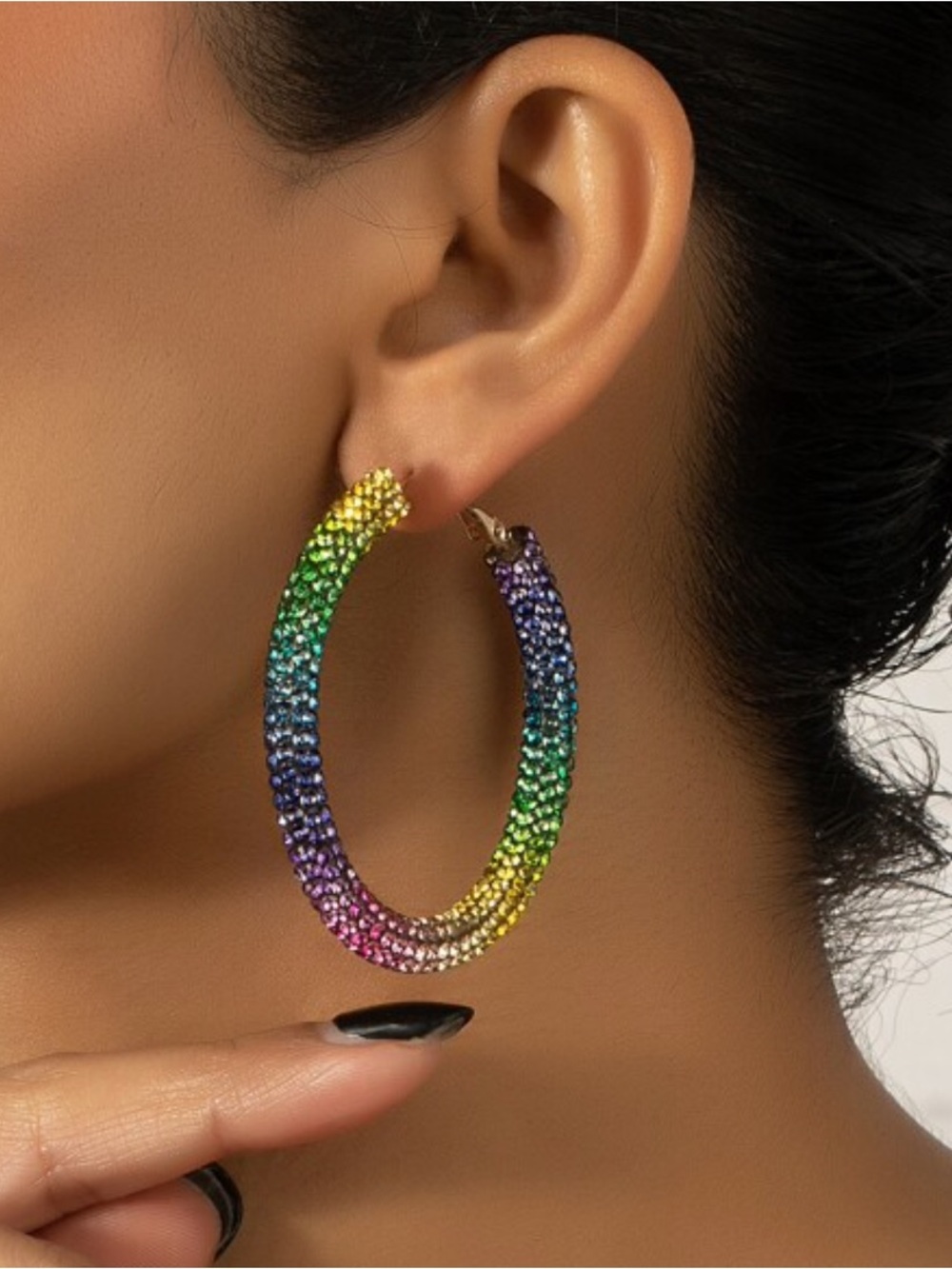 NWT Rainbow Rhinestone Sparkly Hoop Earrings